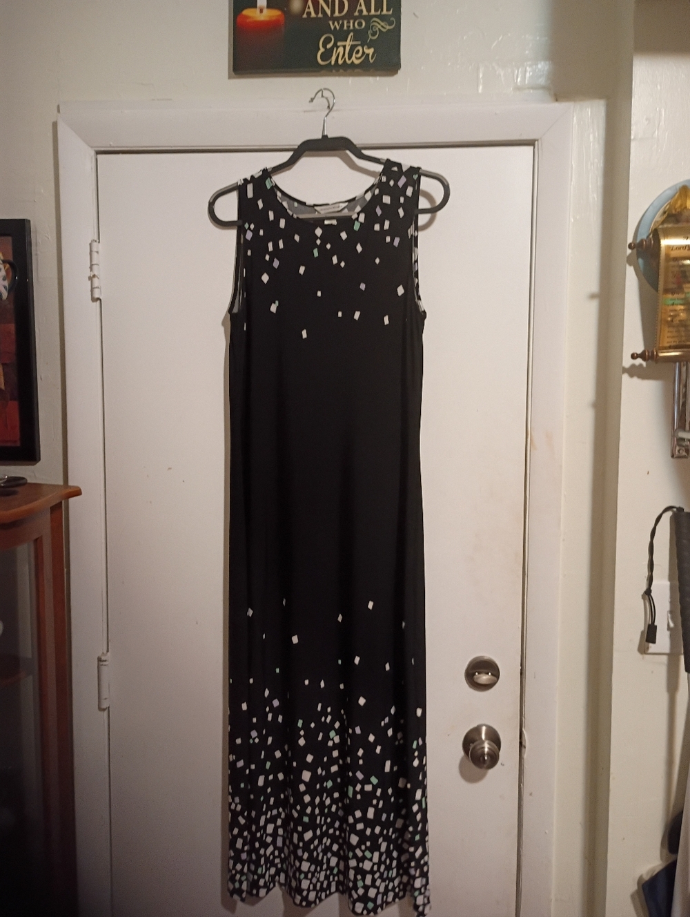 Christopher & Banks Black Maxi Dress with White Confetti Print